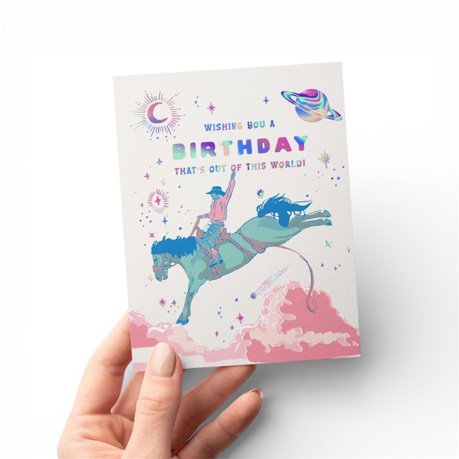 Retro Space Cowboy Birthday Greeting Card
