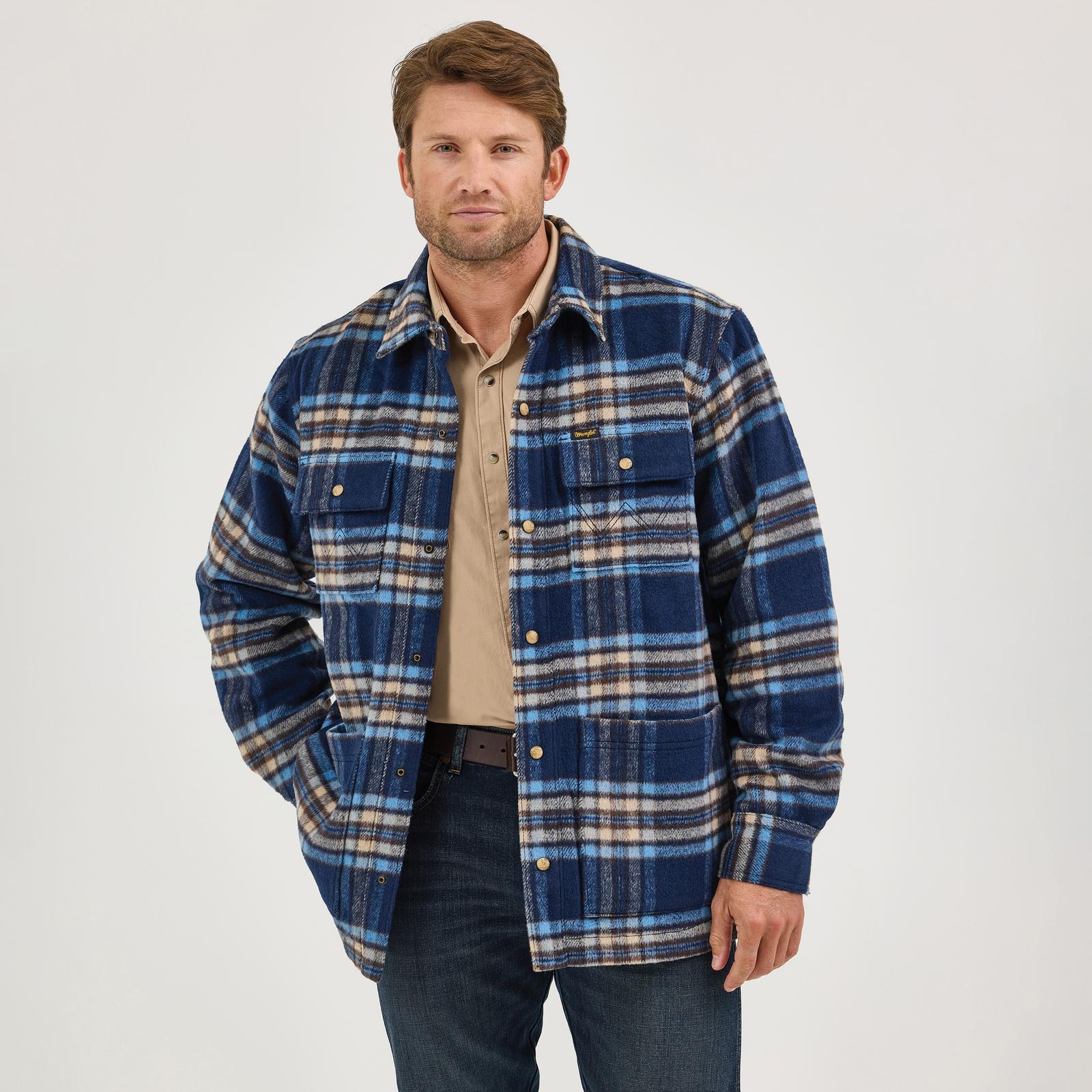 Flannel Navy Plaid Shirt Jacket With Quild Lining