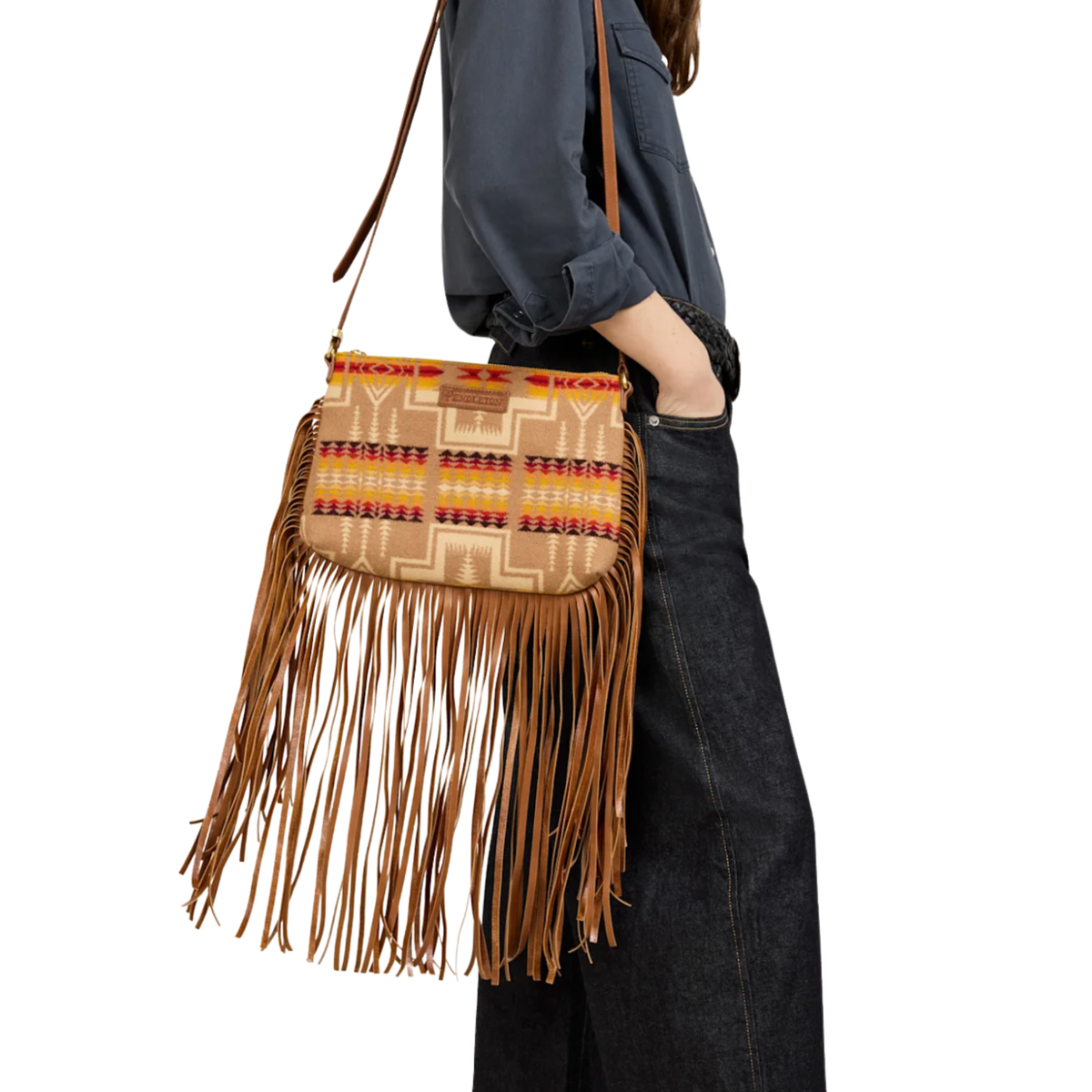 Look West Fringed Crossboy Harding Tan Purse