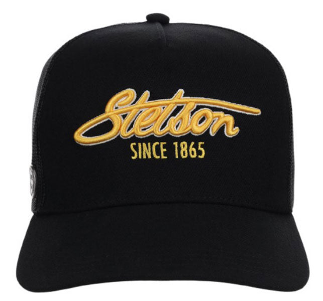 Stetson | Yellow Logo Embroidered Trucker Ball Cap | Black
