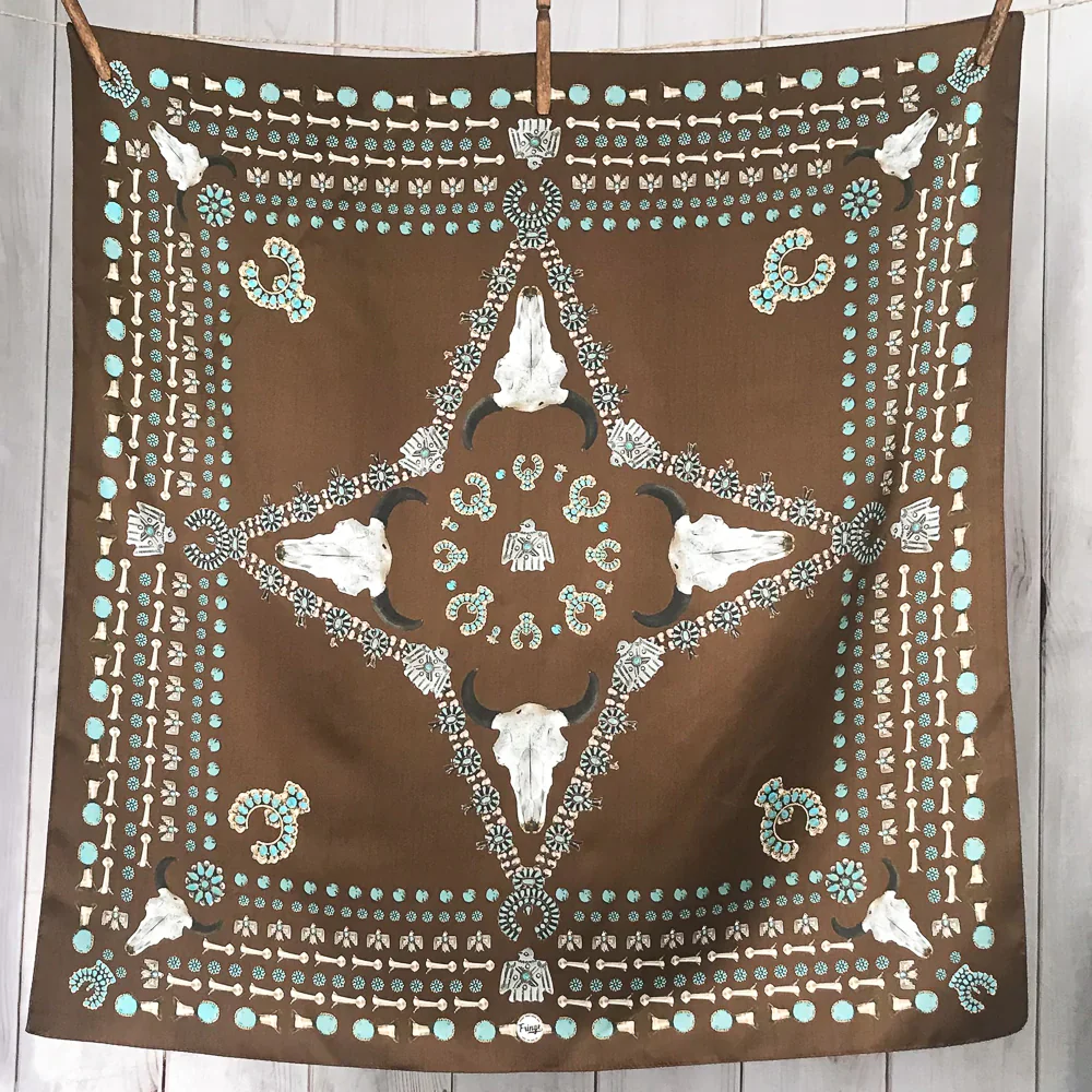 Squash Blossomed Silk Bandana 26" x 26" | Chocolate