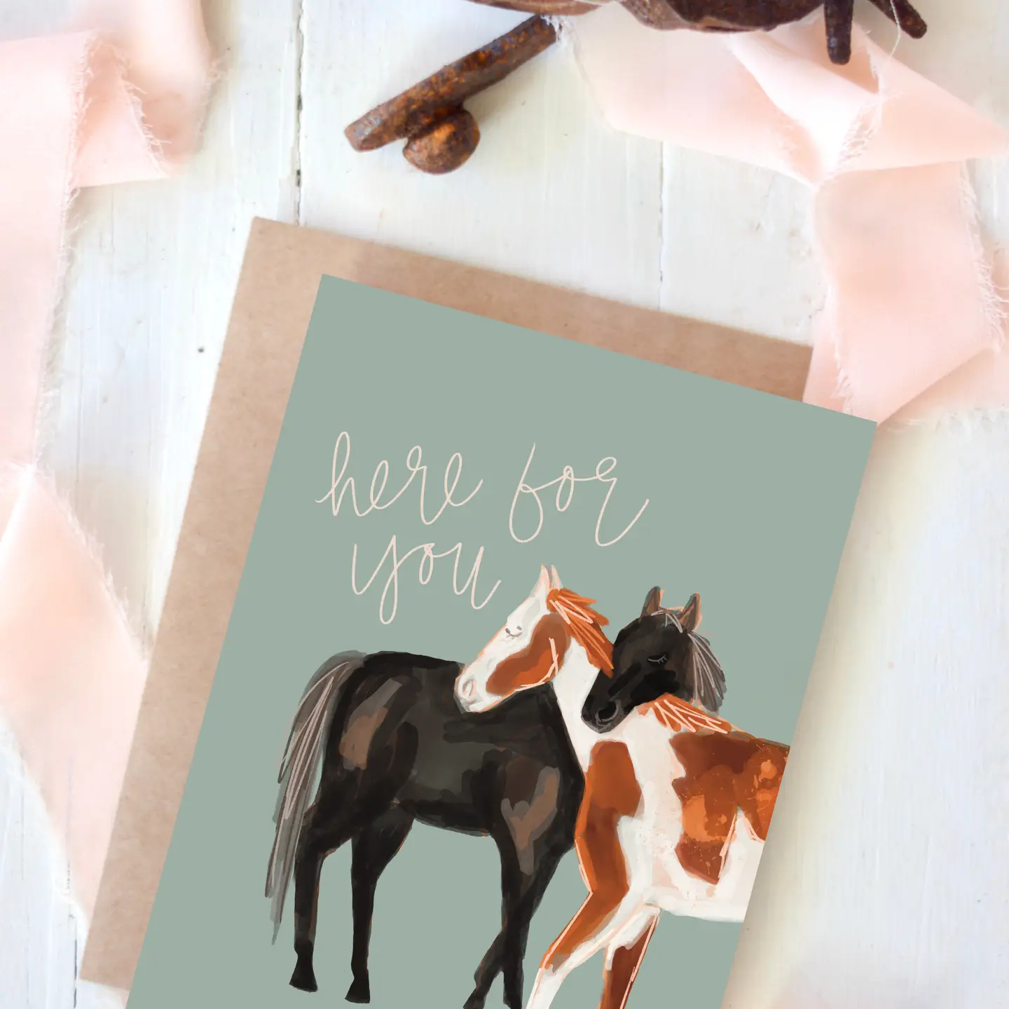 Here For You Horses Blank Card